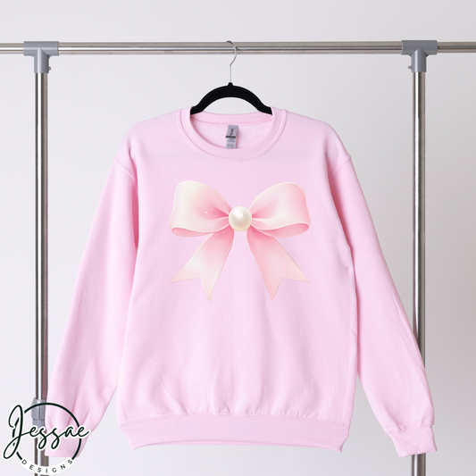 Pink Bow Sweatshirt | Cute Coquette Hoodie, Valentine's Day Gift & Birthday Present for Her, Pearls Design