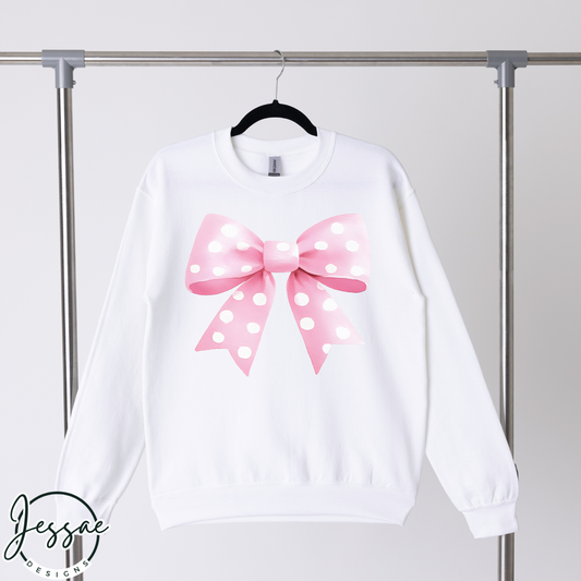 Pink Bow Sweatshirt | Cute Coquette Hoodie, Valentine's Day Gift & Birthday Present for Her, Polka Dots Design