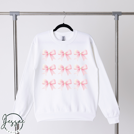 Pink Bows Sweatshirt | Cute Coquette Pearls Hoodie, Unisex T-Shirt Gift for Her, Valentine's Day Birthday Gift