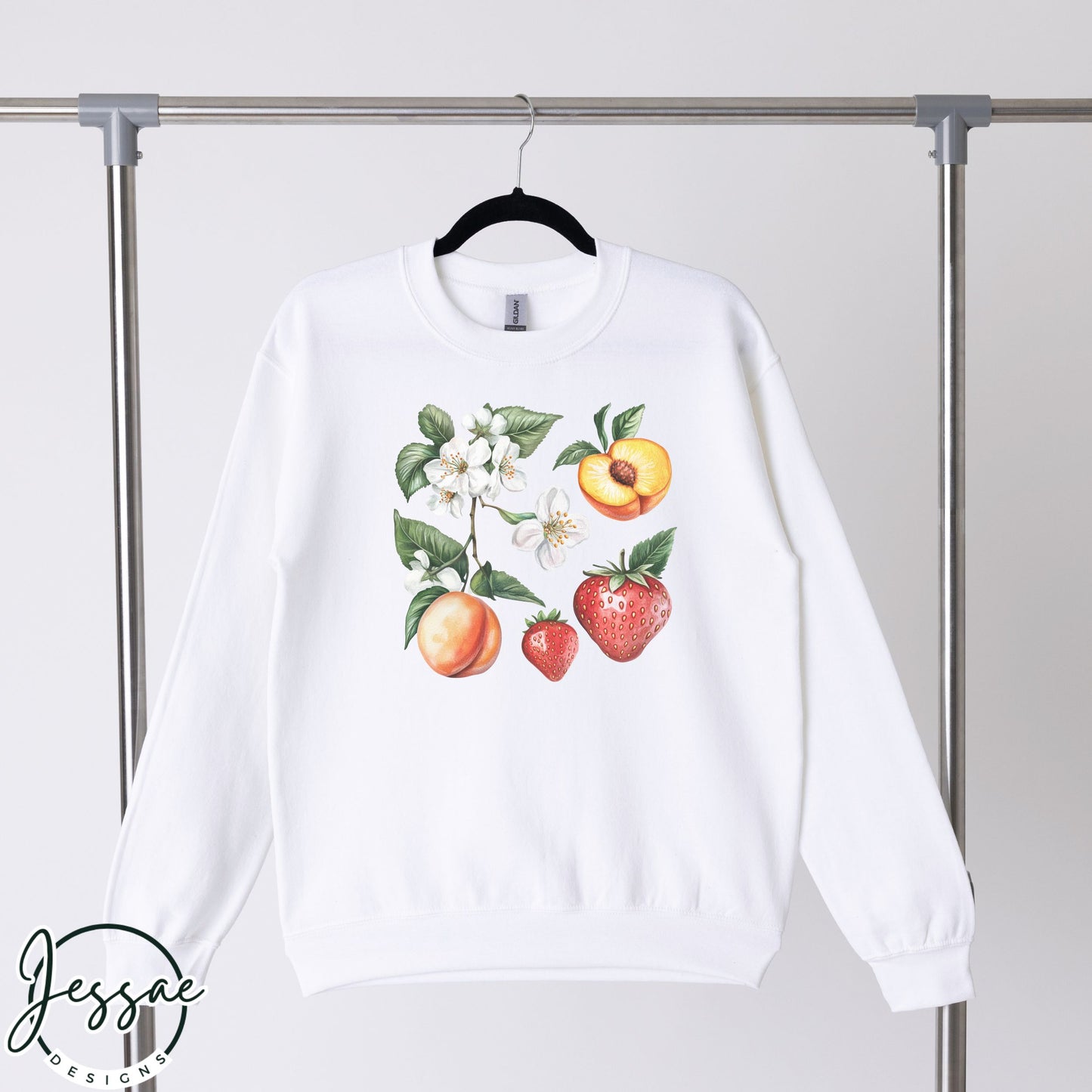 Realistic Fruit Graphic Hoodie | Watercolour Strawberries and Peaches Design | Perfect Gift for Gardeners & Fruit Lovers | Blossoms T-shirt