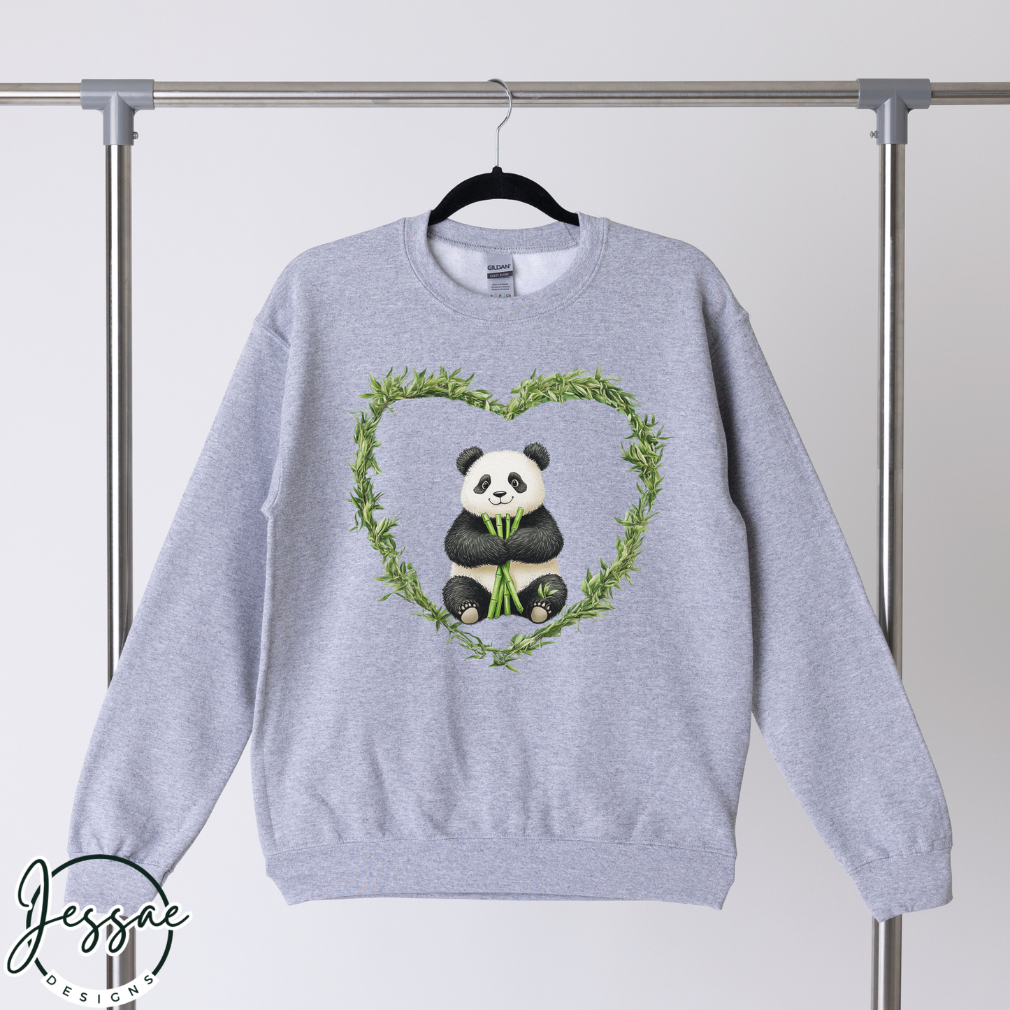 Panda Bamboo Graphic Hoodie | Cute Panda with Heart-Shaped Leaves Design | Cozy Sweatshirt for Animal Lovers & Nature Enthusiasts