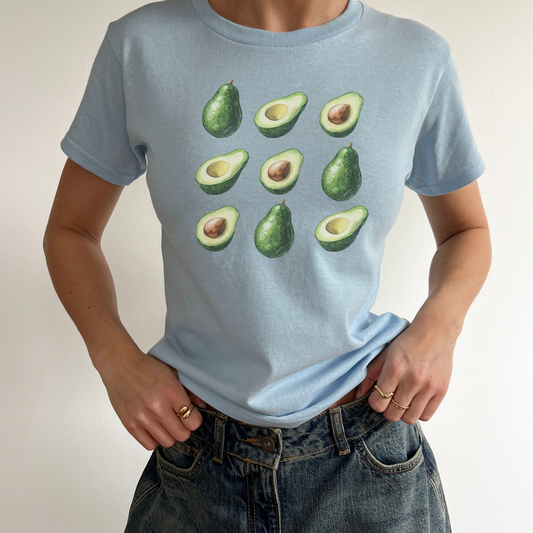 Y2K Vintage Avocado Pattern Baby Tee Whole Sliced Design Youth Womens Retro 2000s Aesthetic Graphic T-Shirt | Cropped Tee