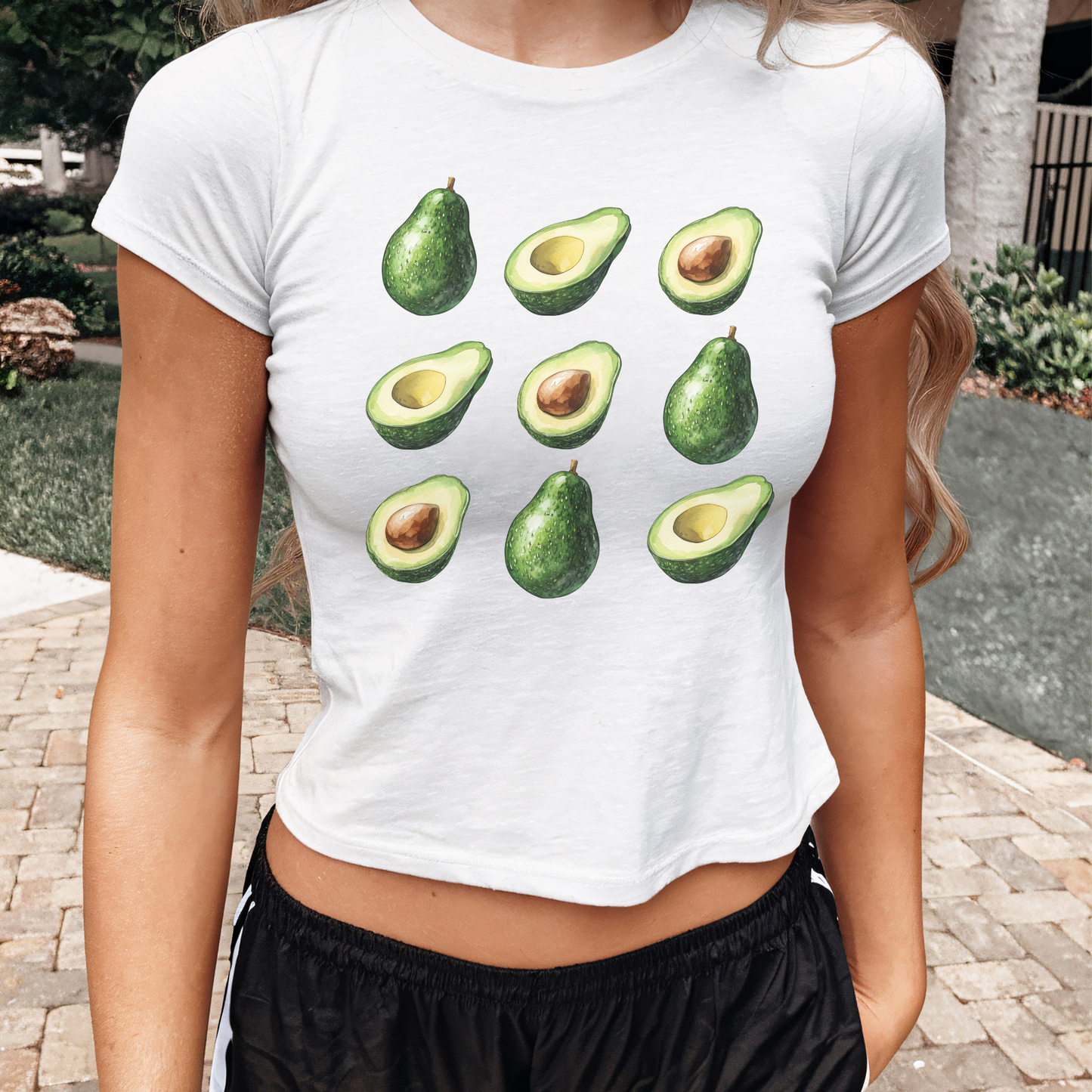 Y2K Vintage Avocado Pattern Baby Tee Whole Sliced Design Youth Womens Retro 2000s Aesthetic Graphic T-Shirt | Cropped Tee