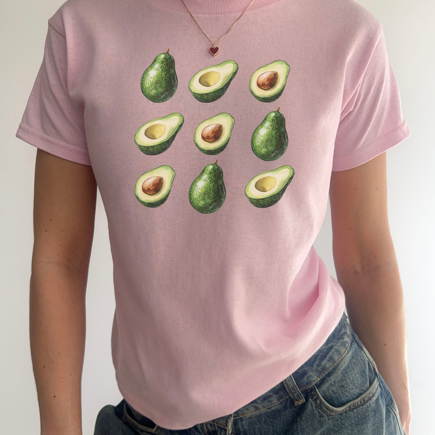 Y2K Vintage Avocado Pattern Baby Tee Whole Sliced Design Youth Womens Retro 2000s Aesthetic Graphic T-Shirt | Cropped Tee